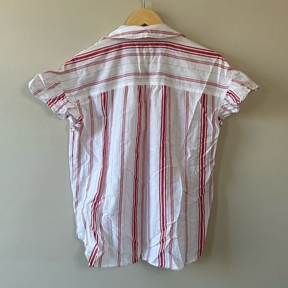 Madewell Central Ruffle-Sleeve Button Down Shirt in Carey Stripe Size XXS - Picture 5 of 5